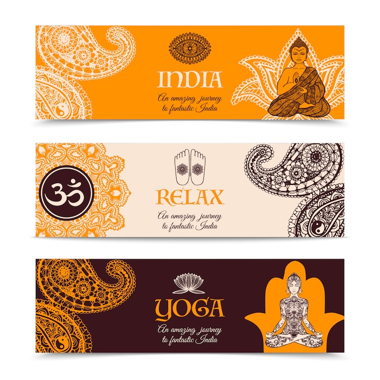 Vector gratuito conjunto de banners horizontales india culture 3