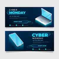 Vector gratuito conjunto de banners horizontales isométrica futurista cyber monday