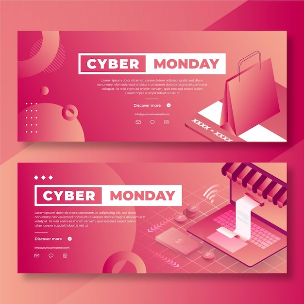 Vector gratuito conjunto de banners horizontales isométricos de cyber monday