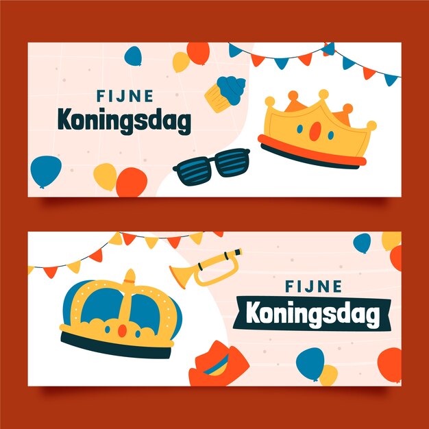 Conjunto de banners horizontales de koningsdag dibujados a mano