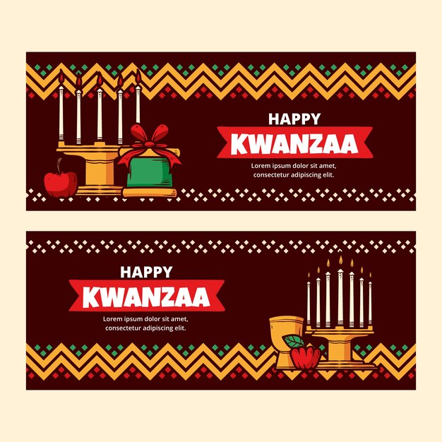 Conjunto de banners horizontales kwanzaa dibujados a mano