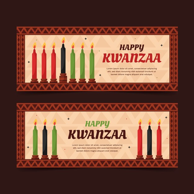 Conjunto de banners horizontales kwanzaa planos dibujados a mano