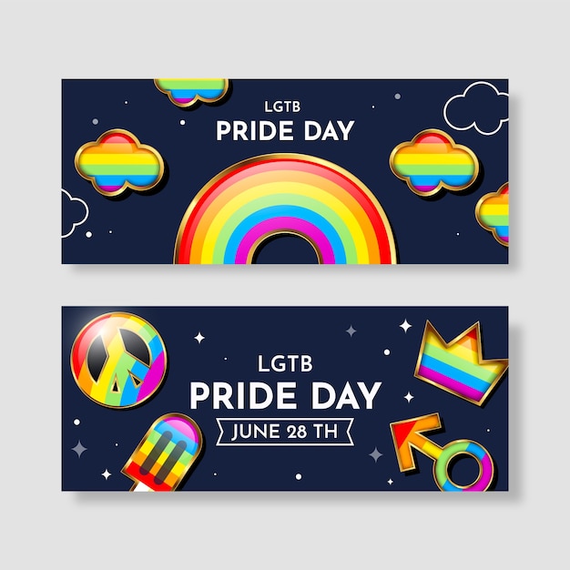 Vector gratuito conjunto de banners horizontales lgbt del mes del orgullo degradado