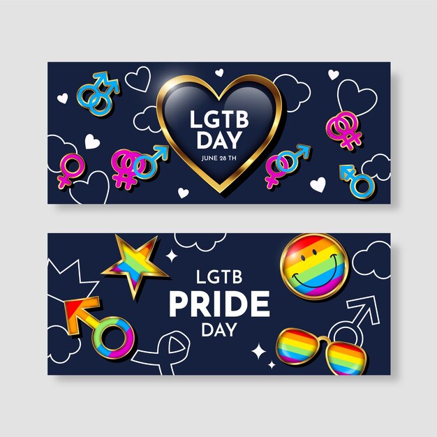 Conjunto de banners horizontales lgbt del mes del orgullo degradado