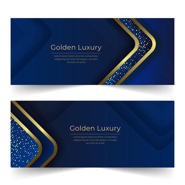 Conjunto de banners horizontales de lujo dorado degradado