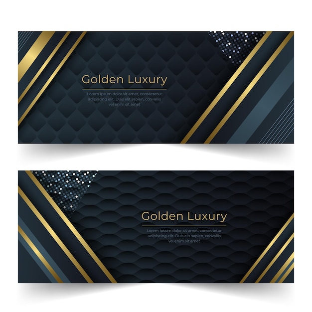 Conjunto de banners horizontales de lujo dorado degradado