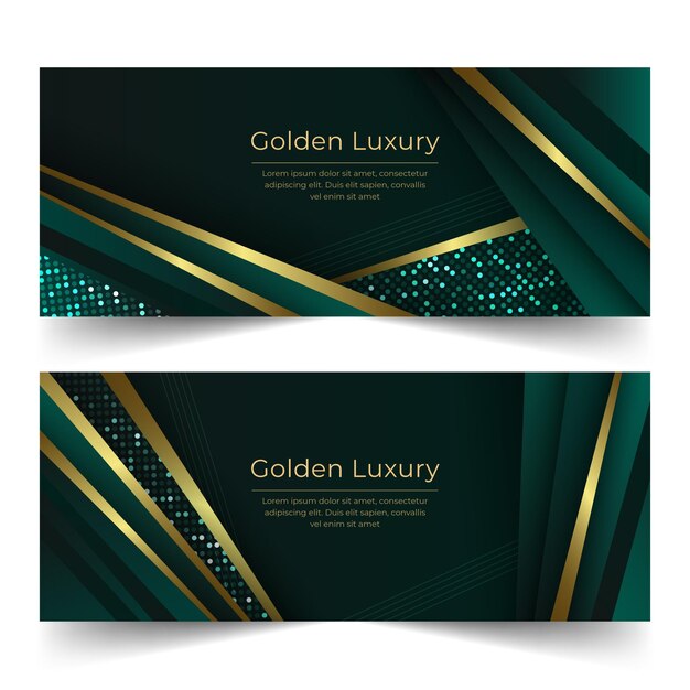 Conjunto de banners horizontales de lujo dorado degradado