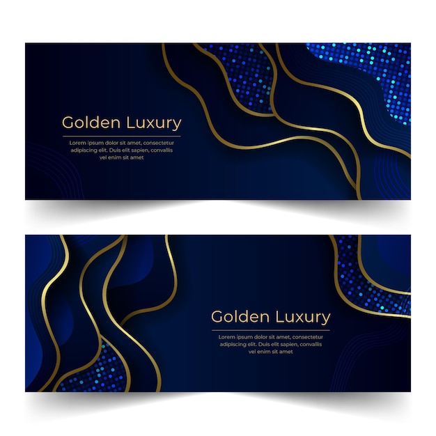 Conjunto de banners horizontales de lujo dorado degradado