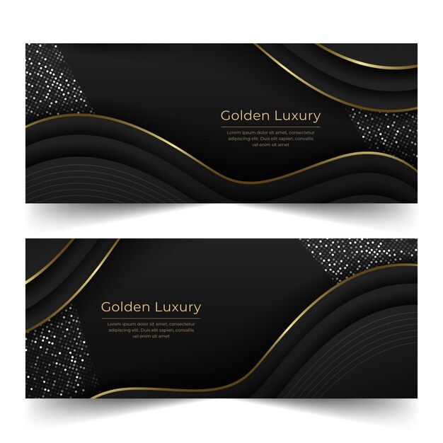 Conjunto de banners horizontales de lujo dorado degradado