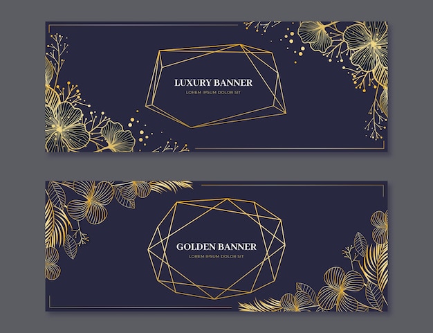 Conjunto de banners horizontales de lujo dorado realista