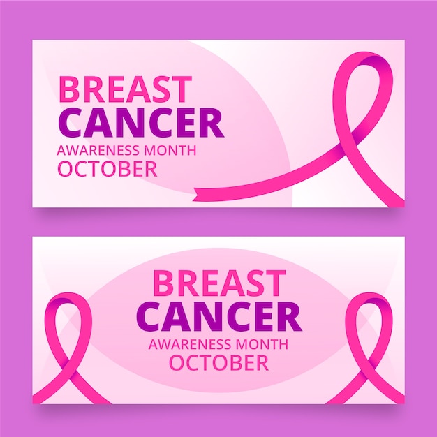 Vector gratuito conjunto de banners horizontales del mes de concientización sobre el cáncer de mama degradado