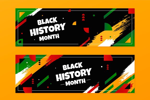 Conjunto de banners horizontales de mes de historia negro plano dibujado a mano