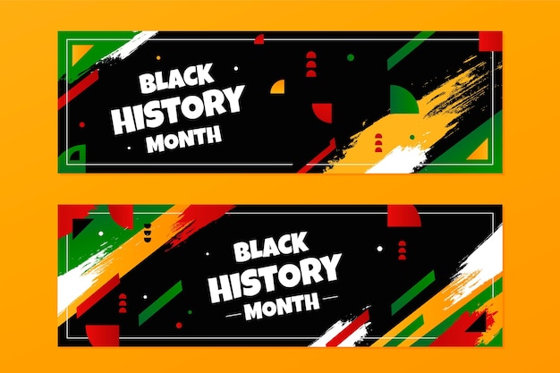 Conjunto de banners horizontales de mes de historia negro plano dibujado a mano