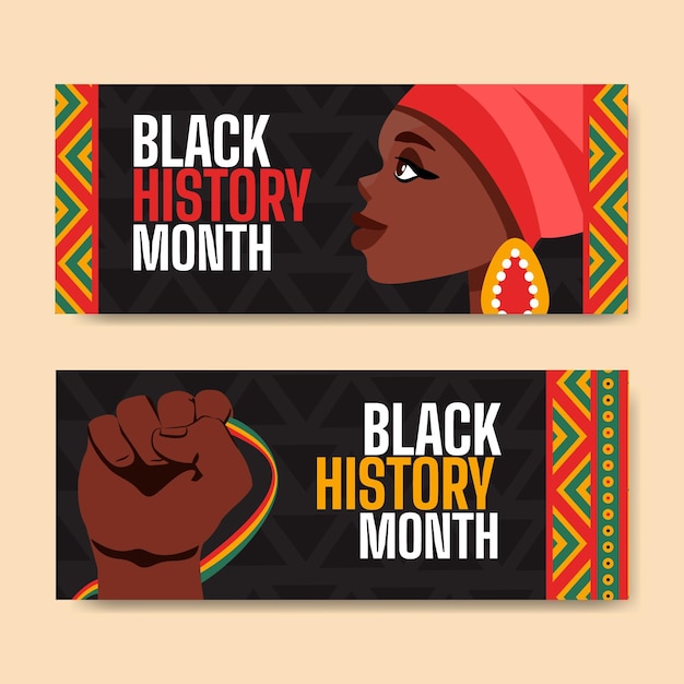 Vector gratuito conjunto de banners horizontales de mes de historia negro plano