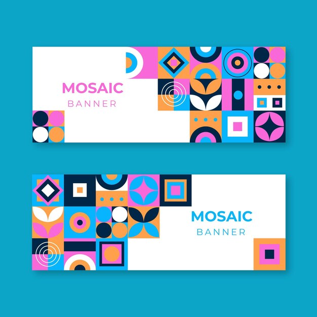 Conjunto de banners horizontales de mosaico plano.