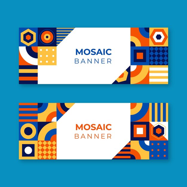 Conjunto de banners horizontales de mosaico plano.