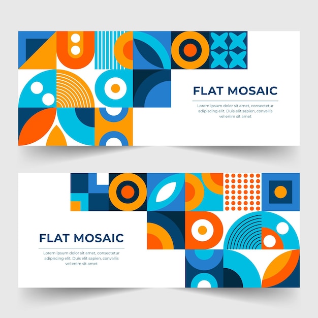 Conjunto de banners horizontales de mosaico plano.