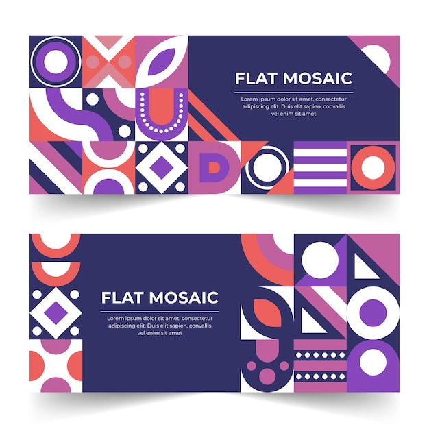 Conjunto de banners horizontales de mosaico plano.