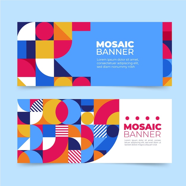 Conjunto de banners horizontales de mosaico plano.