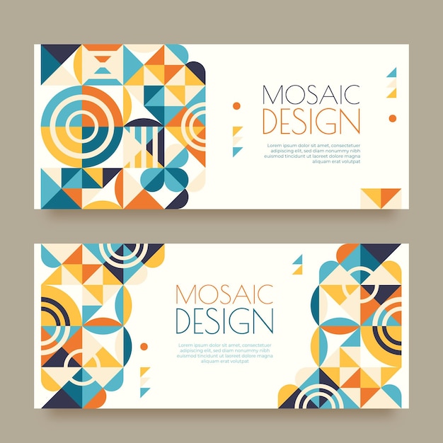 Conjunto de banners horizontales de mosaico plano.