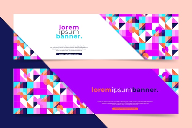 Vector gratuito conjunto de banners horizontales de mosaico plano.