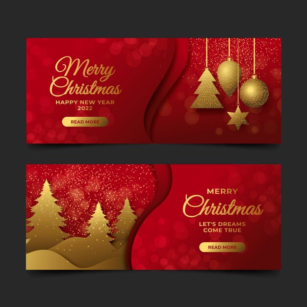 Conjunto de banners horizontales de navidad degradado