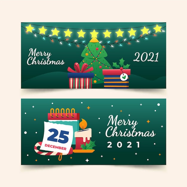 Vector gratuito conjunto de banners horizontales de navidad degradado