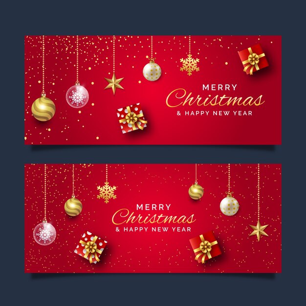 Conjunto de banners horizontales de navidad realista