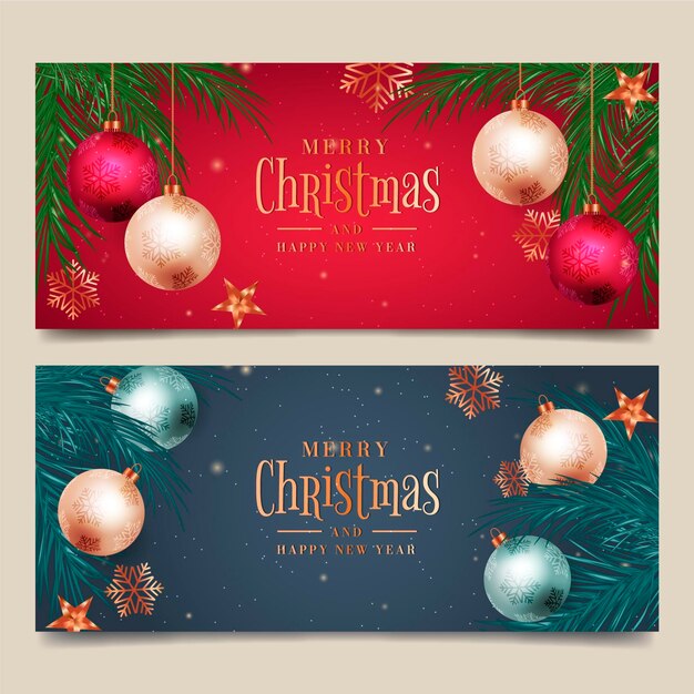 Conjunto de banners horizontales de navidad realista