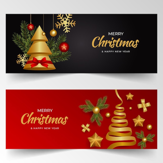 Conjunto de banners horizontales de navidad realista