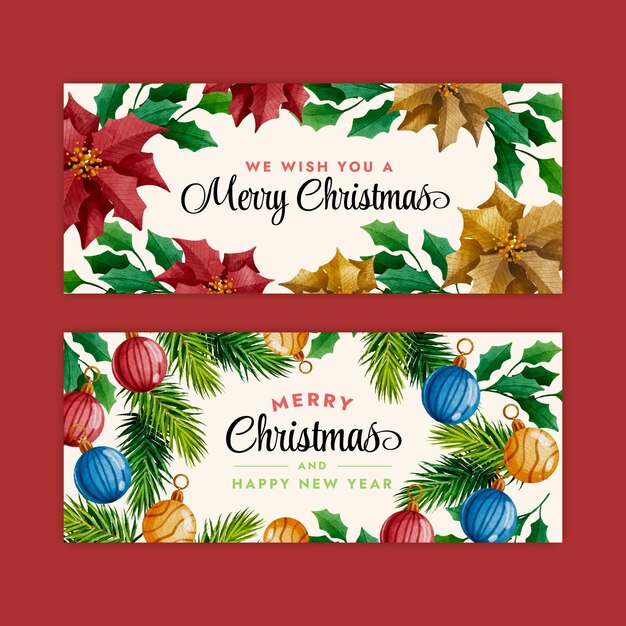 Conjunto de banners horizontales navideños en acuarela