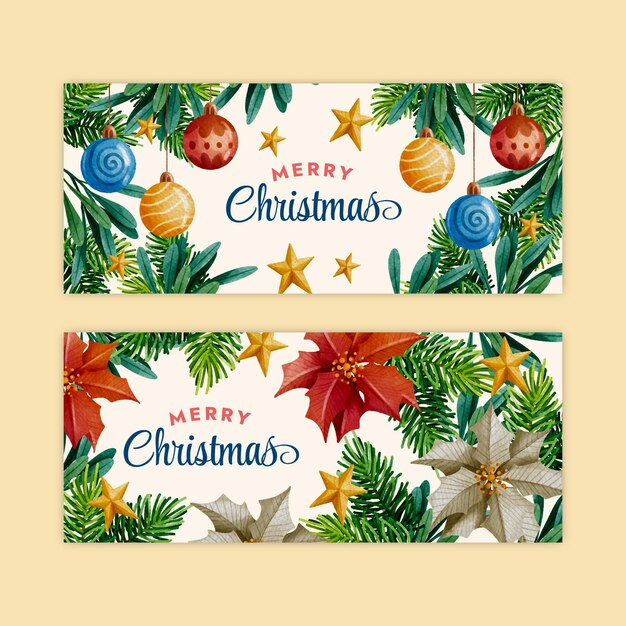 Conjunto de banners horizontales navideños en acuarela