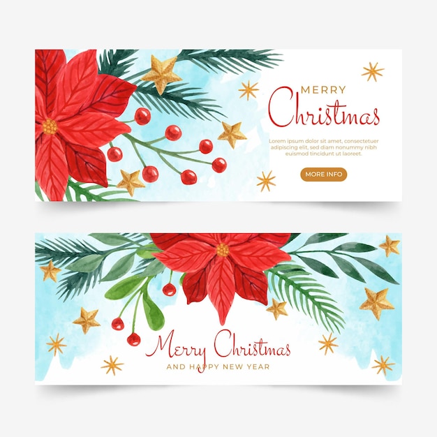Conjunto de banners horizontales navideños en acuarela