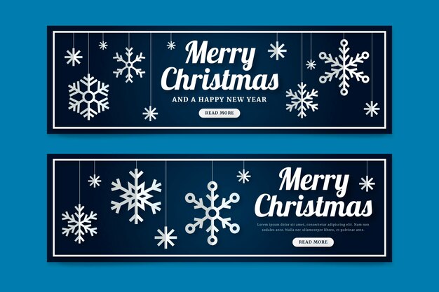 Conjunto de banners horizontales navideños estilo papel