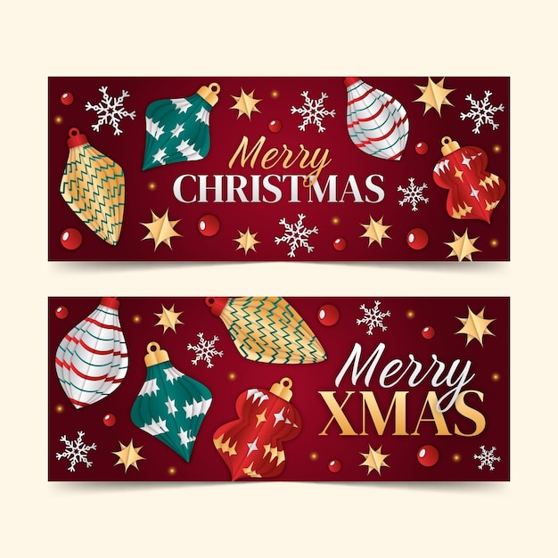 Vector gratuito conjunto de banners horizontales navideños estilo papel