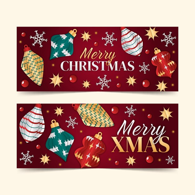 Conjunto de banners horizontales navideños estilo papel