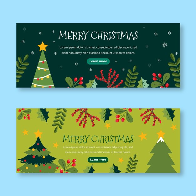 Conjunto de banners horizontales navideños planos
