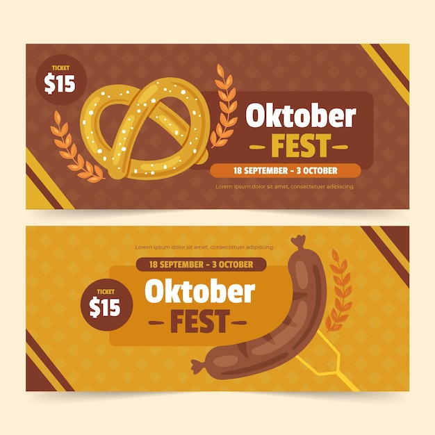 Vector gratuito conjunto de banners horizontales oktoberfest dibujados a mano