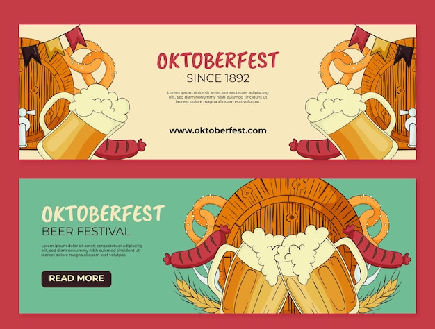 Conjunto de banners horizontales oktoberfest dibujados a mano