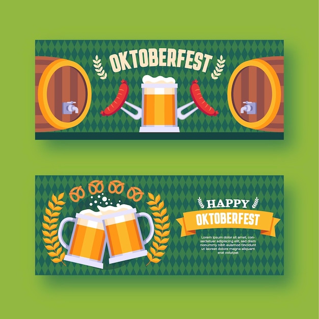 Vector gratuito conjunto de banners horizontales de oktoberfest plano