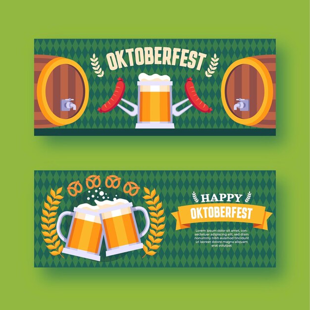 Conjunto de banners horizontales de oktoberfest plano