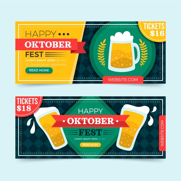 Conjunto de banners horizontales de oktoberfest plano