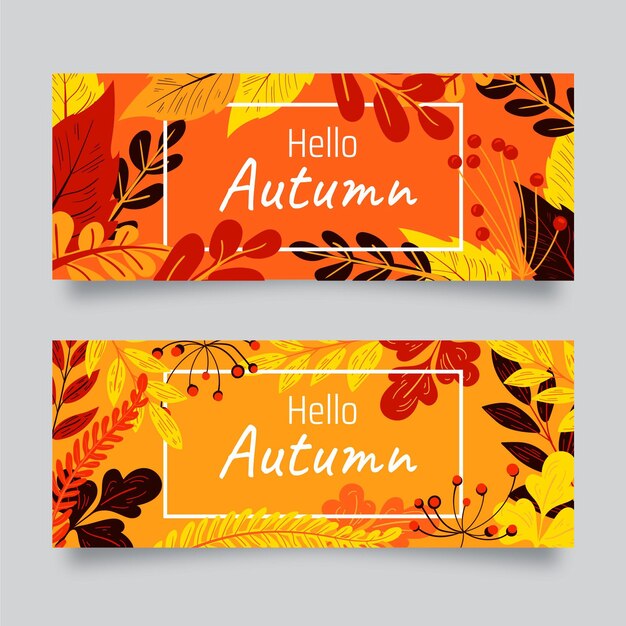 Conjunto de banners horizontales otoño dibujados a mano