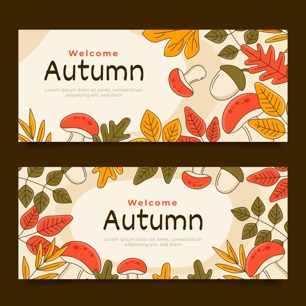 Conjunto de banners horizontales otoño dibujados a mano