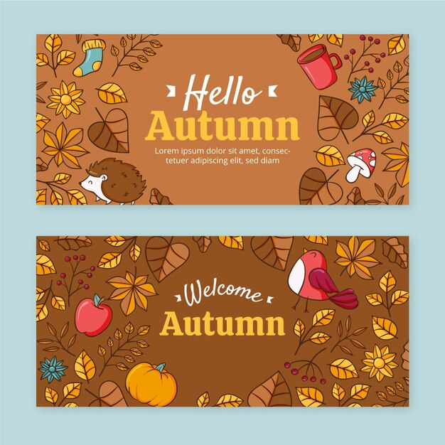 Conjunto de banners horizontales otoño dibujados a mano