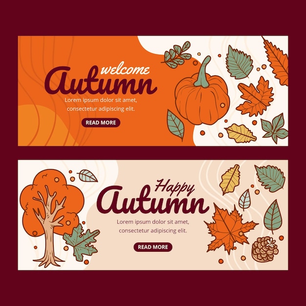 Conjunto de banners horizontales otoño dibujados a mano