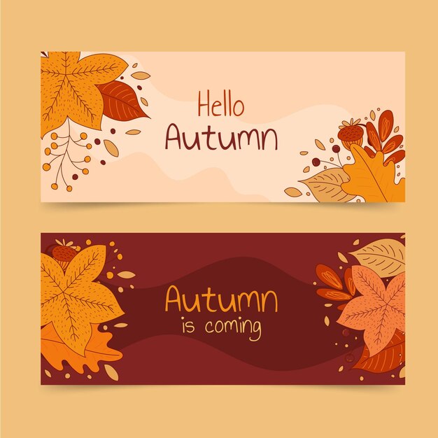 Conjunto de banners horizontales de otoño de dibujos animados
