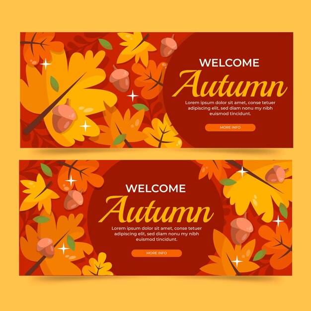 Conjunto de banners horizontales otoño plano