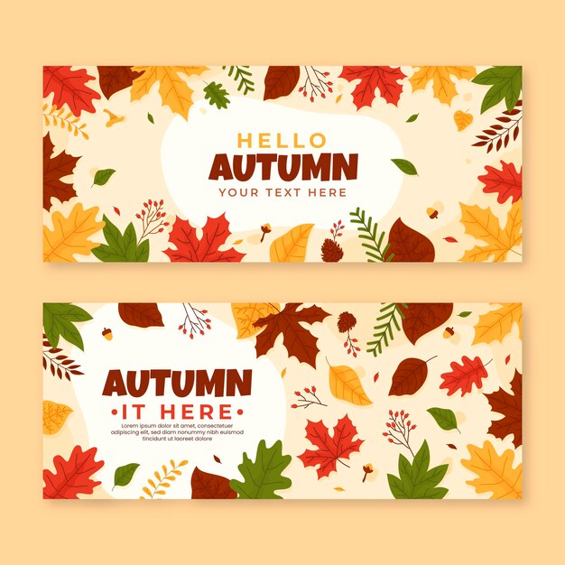 Conjunto de banners horizontales otoño plano