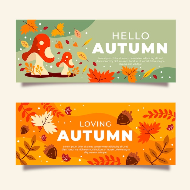 Conjunto de banners horizontales otoño plano